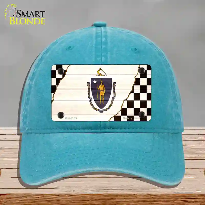 Massachusetts Racing Flag Novelty License Plate Hat Tag Unconstructed Cotton / Lake Blue