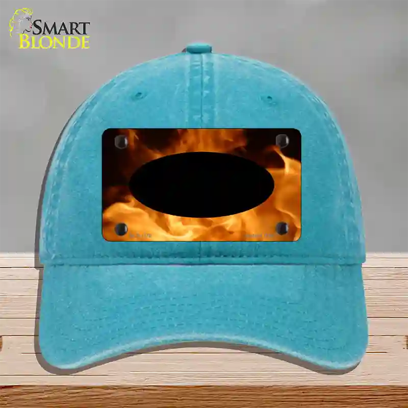 Real Flame With Black Center Oval Novelty License Plate Hat Unconstructed Cotton / Lake Blue