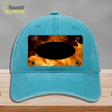 Real Flame With Black Center Oval Novelty License Plate Hat Unconstructed Cotton / Lake Blue