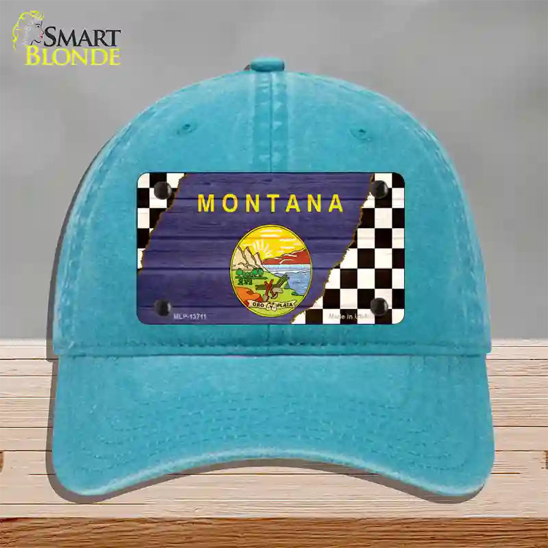 Montana Racing Flag Novelty License Plate Hat Tag Unconstructed Cotton / Lake Blue