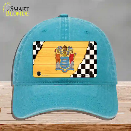 New Jersey Racing Flag Novelty License Plate Hat Tag Unconstructed Cotton / Lake Blue