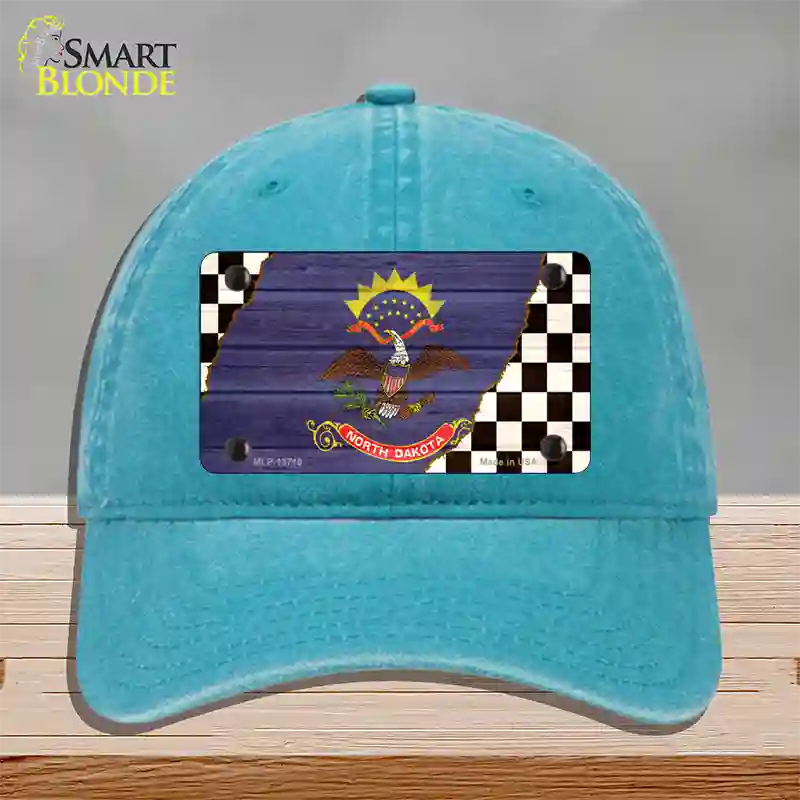 North Dakota Racing Flag Novelty License Plate Hat Tag Unconstructed Cotton / Lake Blue