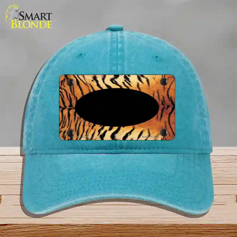 Tiger With Black Center Oval Novelty License Plate Hat Unconstructed Cotton / Lake Blue