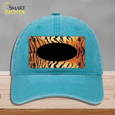 Tiger With Black Center Oval Novelty License Plate Hat Unconstructed Cotton / Lake Blue