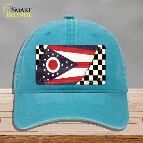 Ohio Racing Flag Novelty License Plate Hat Tag Unconstructed Cotton / Lake Blue