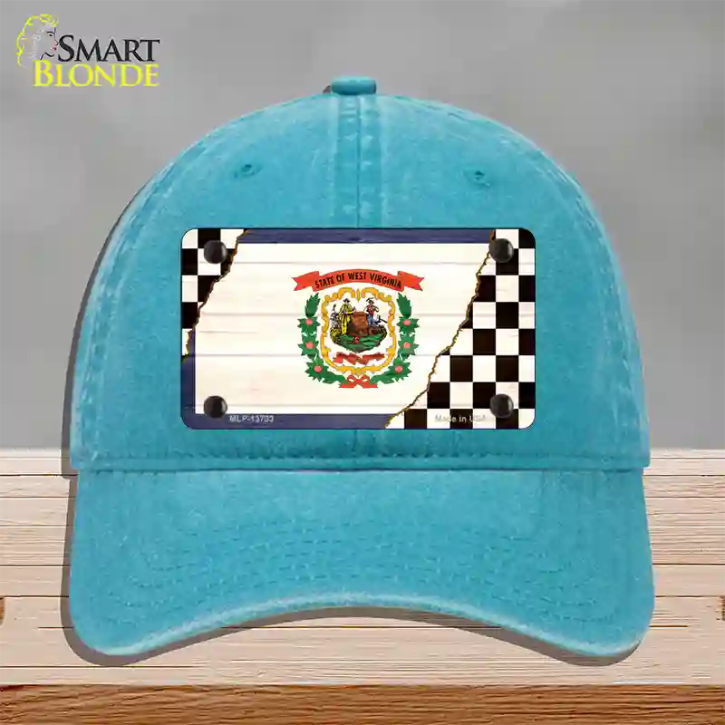 West Virginia Racing Flag Novelty License Plate Hat Tag Unconstructed Cotton / Lake Blue