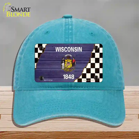 Wisconsin Racing Flag Novelty License Plate Hat Tag Unconstructed Cotton / Lake Blue