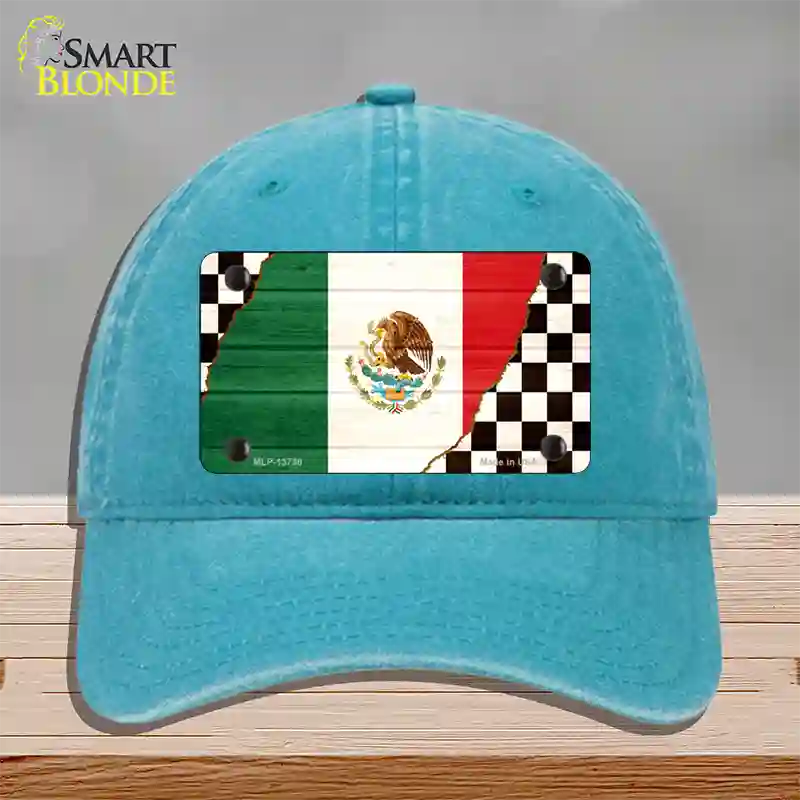 Mexico Racing Flag Novelty License Plate Hat Tag Unconstructed Cotton / Lake Blue