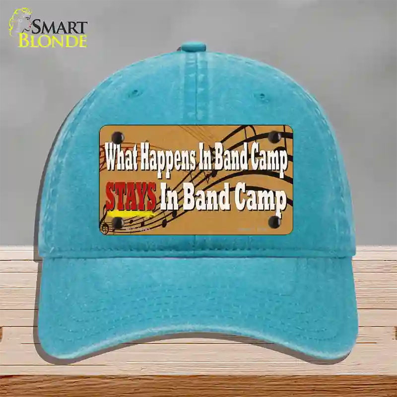 What Happens In Band Camp Novelty License Plate Hat Tag Unconstructed Cotton / Lake Blue