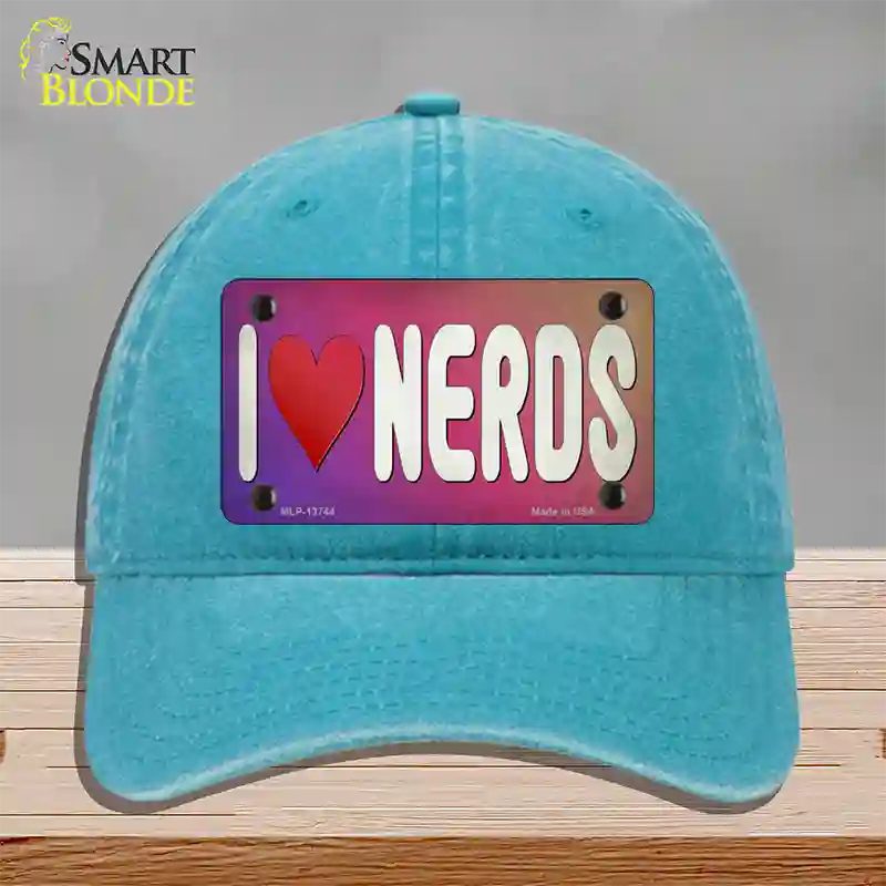 I Love Nerds Novelty License Plate Hat Tag Unconstructed Cotton / Lake Blue