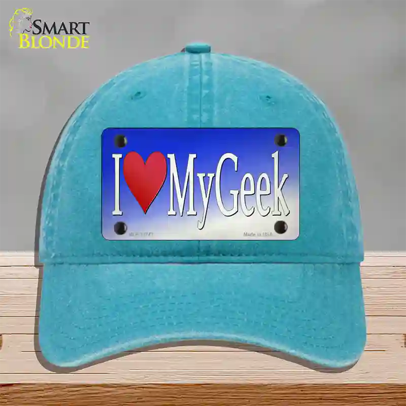 I Love My Geek Novelty License Plate Hat Tag Unconstructed Cotton / Lake Blue