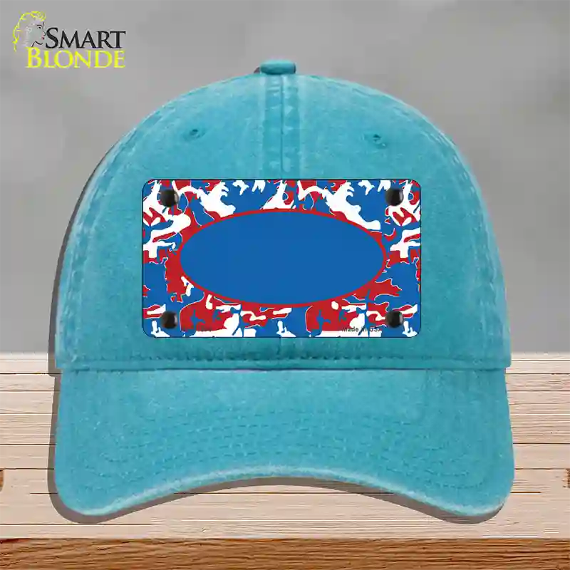 Patriotic Camouflage With Blue Center Oval Novelty License Plate Hat Unconstructed Cotton / Lake Blue