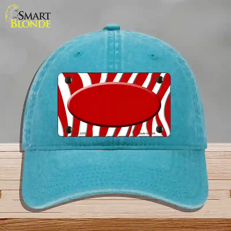 Red White Zebra Center Oval Novelty License Plate Hat Unconstructed Cotton / Lake Blue