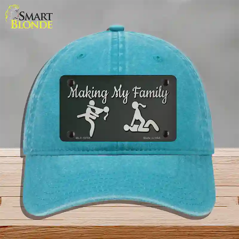 Makin My Family Novelty License Plate Hat Tag Unconstructed Cotton / Lake Blue