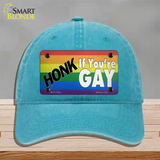 Honk If Youre Gay Novelty License Plate Hat Tag Unconstructed Cotton / Lake Blue