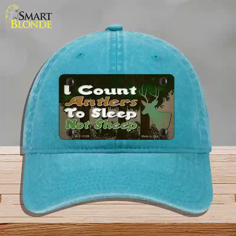 I Count Antlers To Sleep Novelty License Plate Hat Tag Unconstructed Cotton / Lake Blue