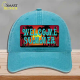 Welcome Summer Novelty License Plate Hat Tag Unconstructed Cotton / Lake Blue