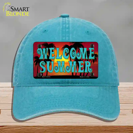 Welcome Summer Novelty License Plate Hat Tag Unconstructed Cotton / Lake Blue