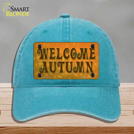 Welcome Autumn Novelty License Plate Hat Tag Unconstructed Cotton / Lake Blue