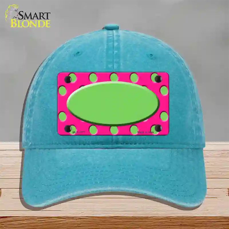 Lime Green Pink Polka Dot Lime Green Center Oval Novelty License Plate Hat Unconstructed Cotton / Lake Blue