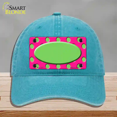 Lime Green Pink Polka Dot Lime Green Center Oval Novelty License Plate Hat Unconstructed Cotton / Lake Blue