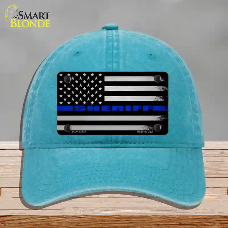 Sheriff Blue Flag Novelty License Plate Hat Tag Unconstructed Cotton / Lake Blue