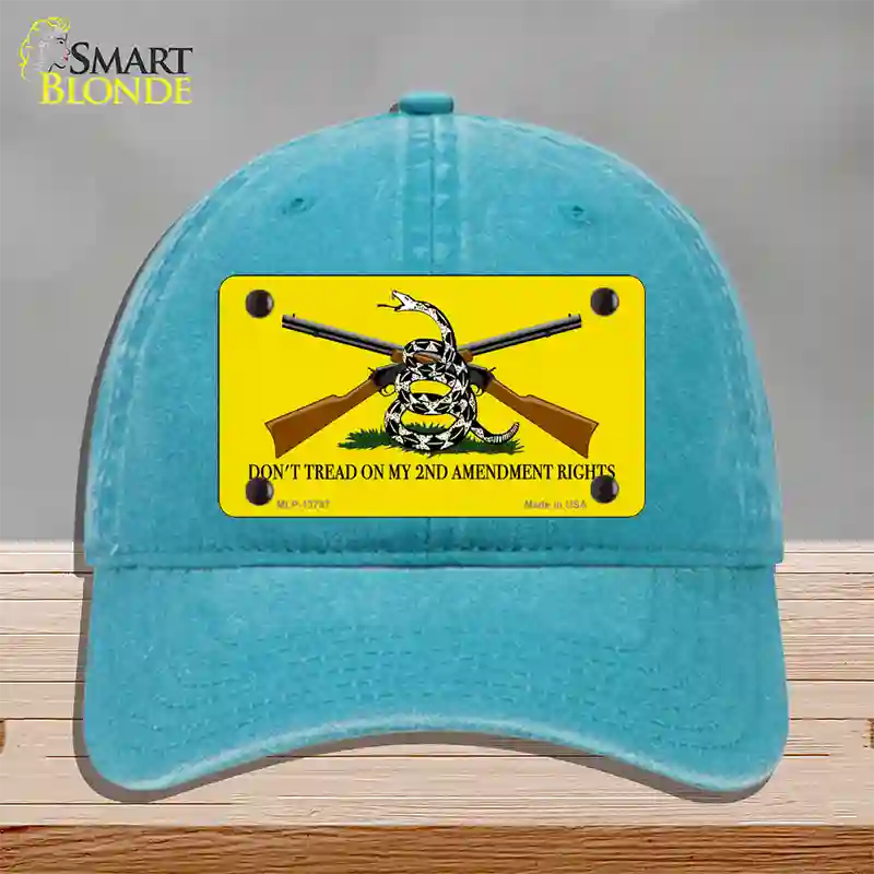 Dont Tread On My 2nd Amendment Novelty License Plate Hat Unconstructed Cotton / Lake Blue