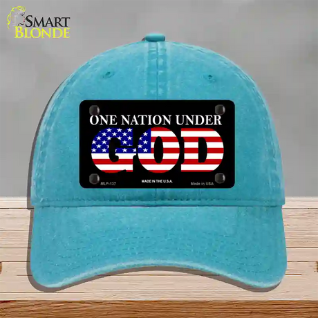 One Nation Under God Novelty License Plate Hat Unconstructed Cotton / Lake Blue