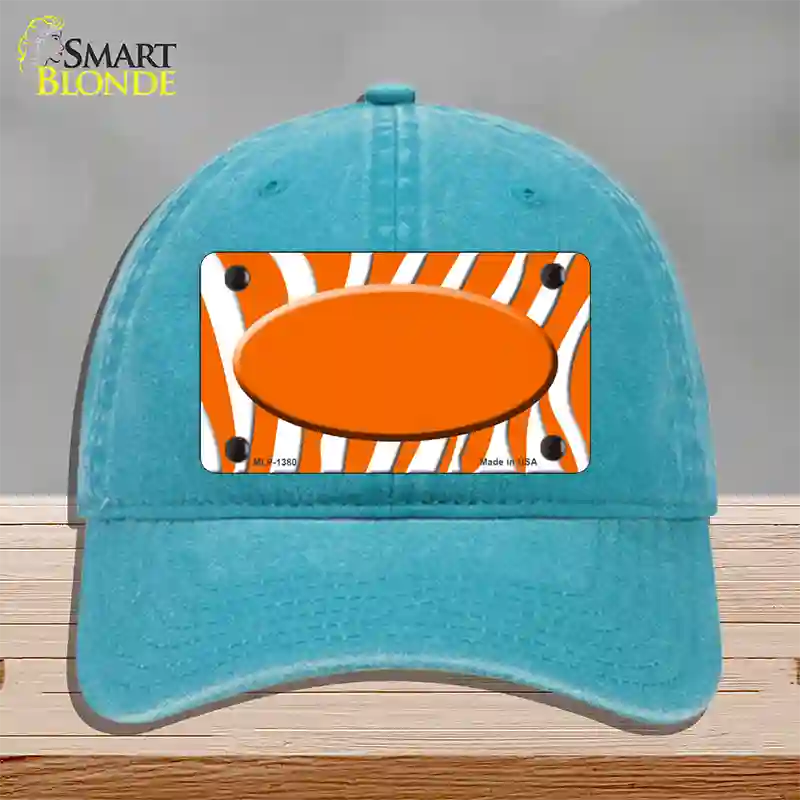 Orange White Zebra Center Oval Novelty License Plate Hat Unconstructed Cotton / Lake Blue