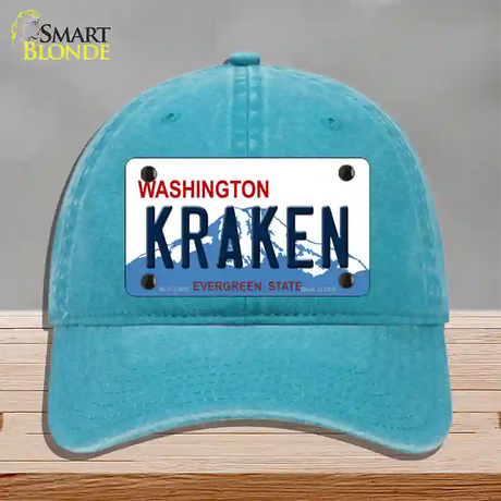 Kraken Washington Novelty License Plate Hat Tag Unconstructed Cotton / Lake Blue