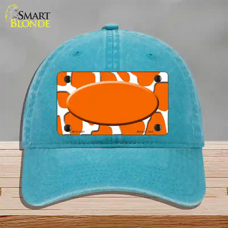 Orange White Giraffe Center Oval Novelty License Plate Hat Unconstructed Cotton / Lake Blue