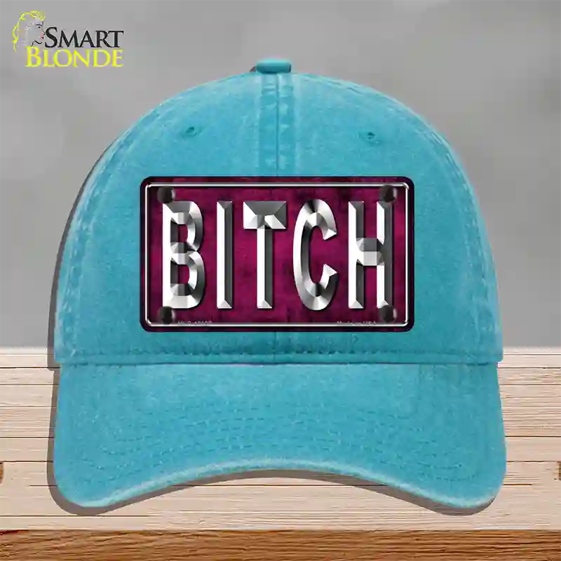 Bitch Pink Novelty License Plate Hat Tag Unconstructed Cotton / Lake Blue