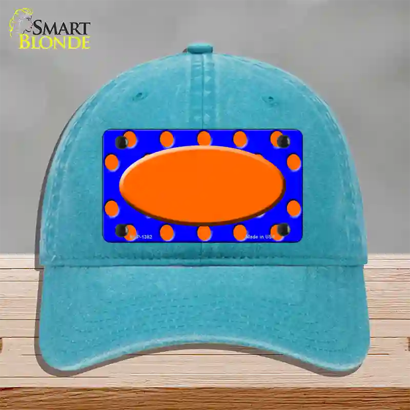 Orange Royal Blue Polka Dot Orange Center Oval Novelty License Plate Hat Unconstructed Cotton / Lake Blue