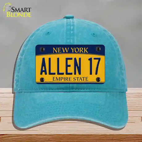 Allen 17 New York Novelty License Plate Hat Tag Unconstructed Cotton / Lake Blue