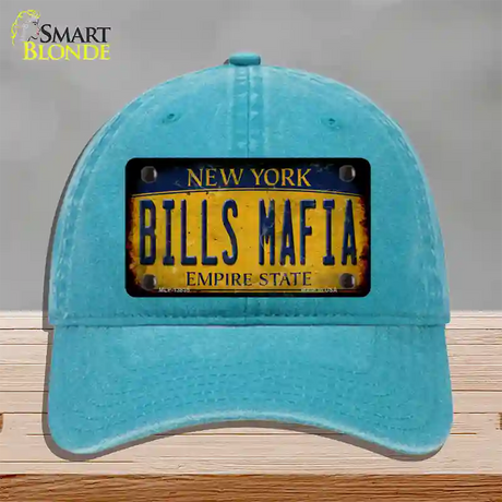 Bills Mafia New York Yellow Rusty Novelty License Plate Hat Tag Unconstructed Cotton / Lake Blue