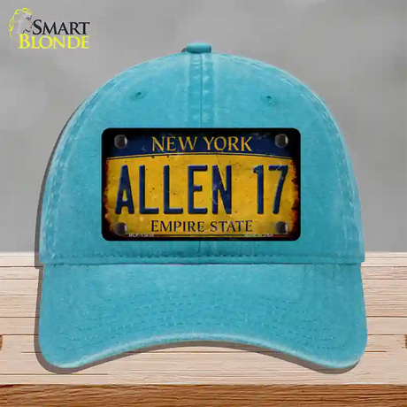 Allen 17 New York Yellow Novelty License Plate Hat Tag Unconstructed Cotton / Lake Blue