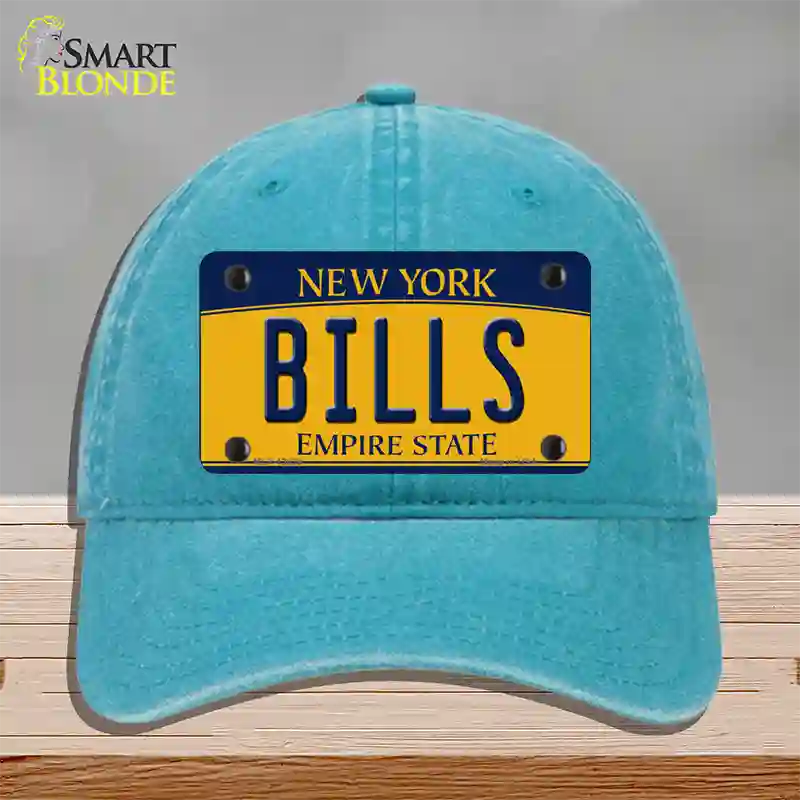 Bills NY Yellow Novelty License Plate Hat Tag Unconstructed Cotton / Lake Blue