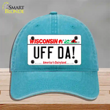 Uff Da Wisconsin Novelty License Plate Hat Tag Unconstructed Cotton / Lake Blue