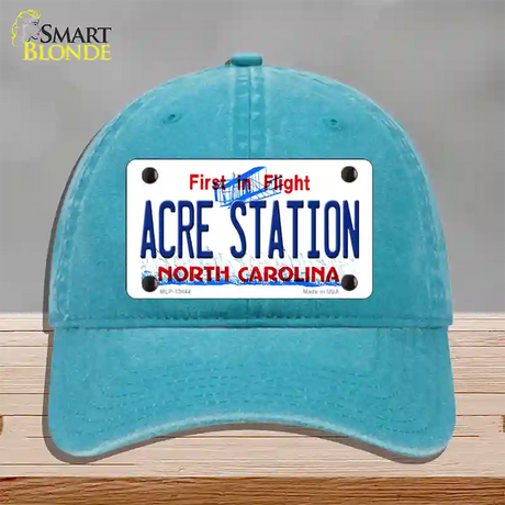 Acre Station North Carolina Novelty License Plate Hat Tag Unconstructed Cotton / Lake Blue