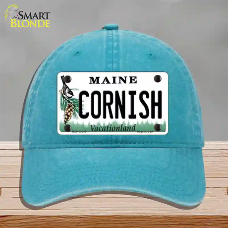 Cornish Maine Novelty License Plate Hat Tag Unconstructed Cotton / Lake Blue