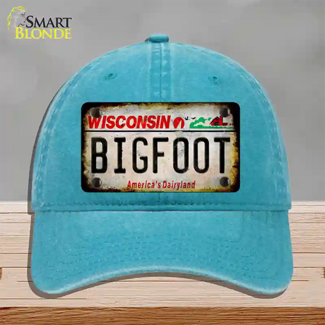 Bigfoot Wisconsin Novelty License Plate Hat Tag Unconstructed Cotton / Lake Blue