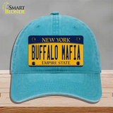 Buffalo Mafia NY Yellow Novelty License Plate Hat Tag Unconstructed Cotton / Lake Blue