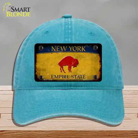 Red Buffalo NY Yellow Rusty Novelty License Plate Hat Tag Unconstructed Cotton / Lake Blue