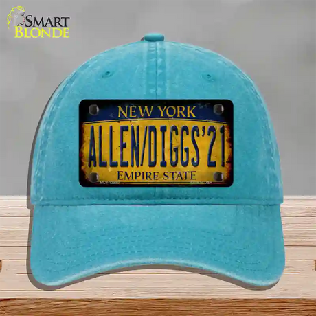 Allen Diggs 21 NY Yellow Rusty Novelty License Plate Hat Tag Unconstructed Cotton / Lake Blue