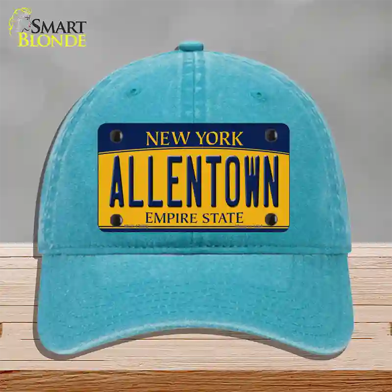 Allentown NY Yellow Novelty License Plate Hat Tag Unconstructed Cotton / Lake Blue