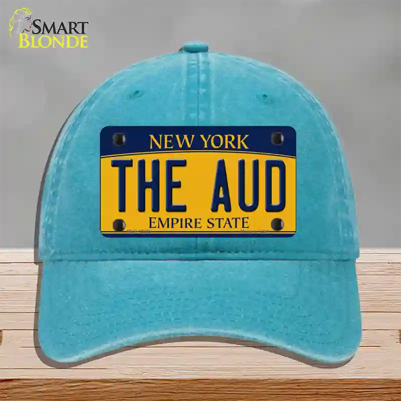 The Aud NY Yellow Novelty License Plate Hat Tag Unconstructed Cotton / Lake Blue