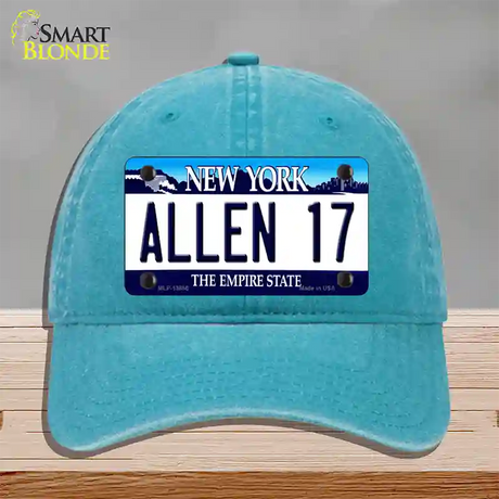 Allen 17 NY Blue Novelty License Plate Hat Tag Unconstructed Cotton / Lake Blue