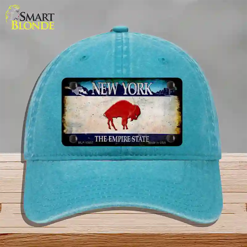 Red Buffalo NY Blue Rusty Novelty License Plate Hat Tag Unconstructed Cotton / Lake Blue