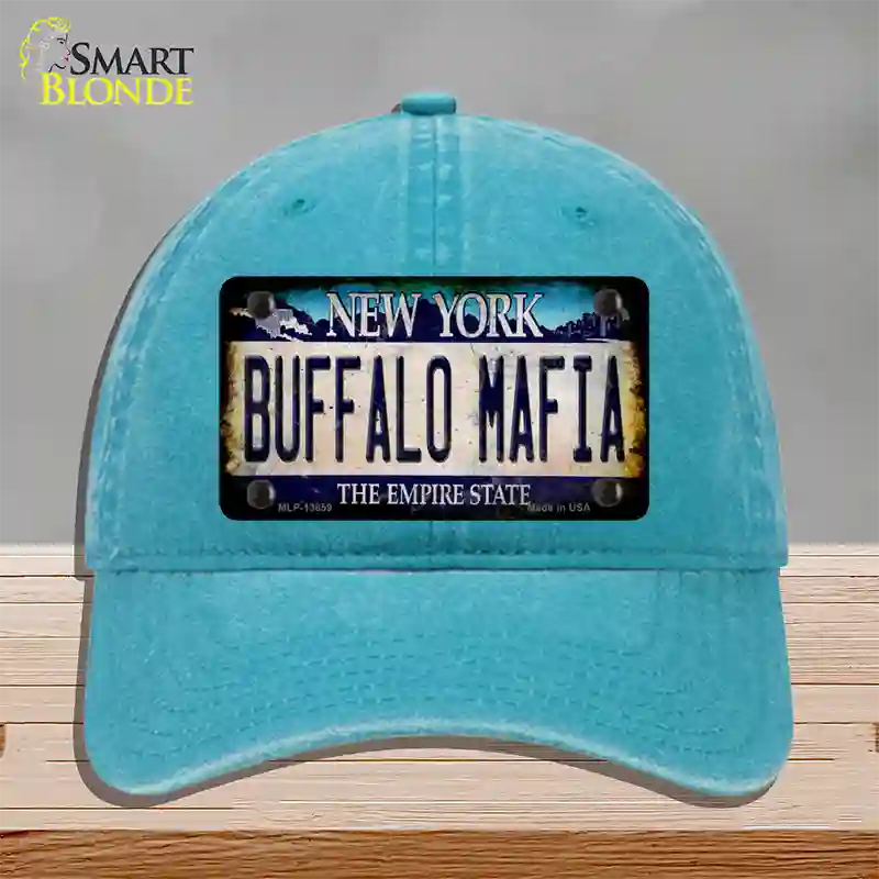 Buffalo Mafia NY Blue Rusty Novelty License Plate Hat Tag Unconstructed Cotton / Lake Blue