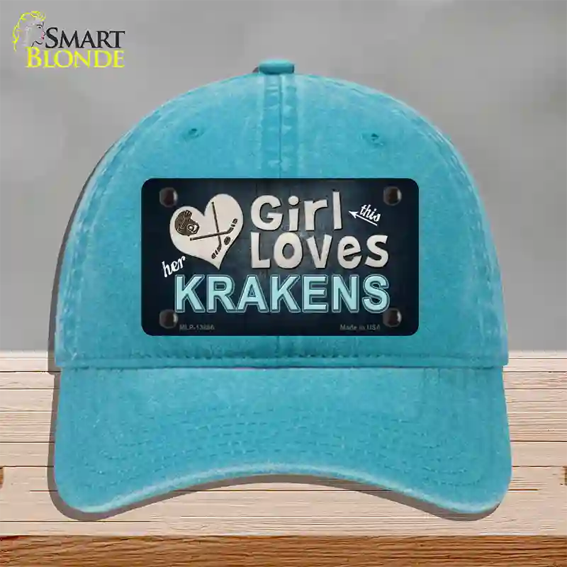 This Girl Loves Krakens Novelty License Plate Hat Tag Unconstructed Cotton / Lake Blue